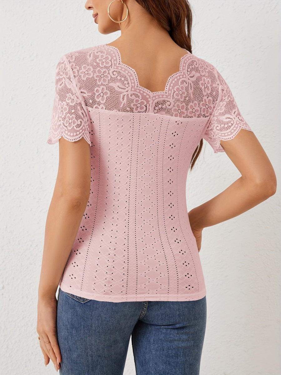 Lace T-shirts V-neck Sheer Tops