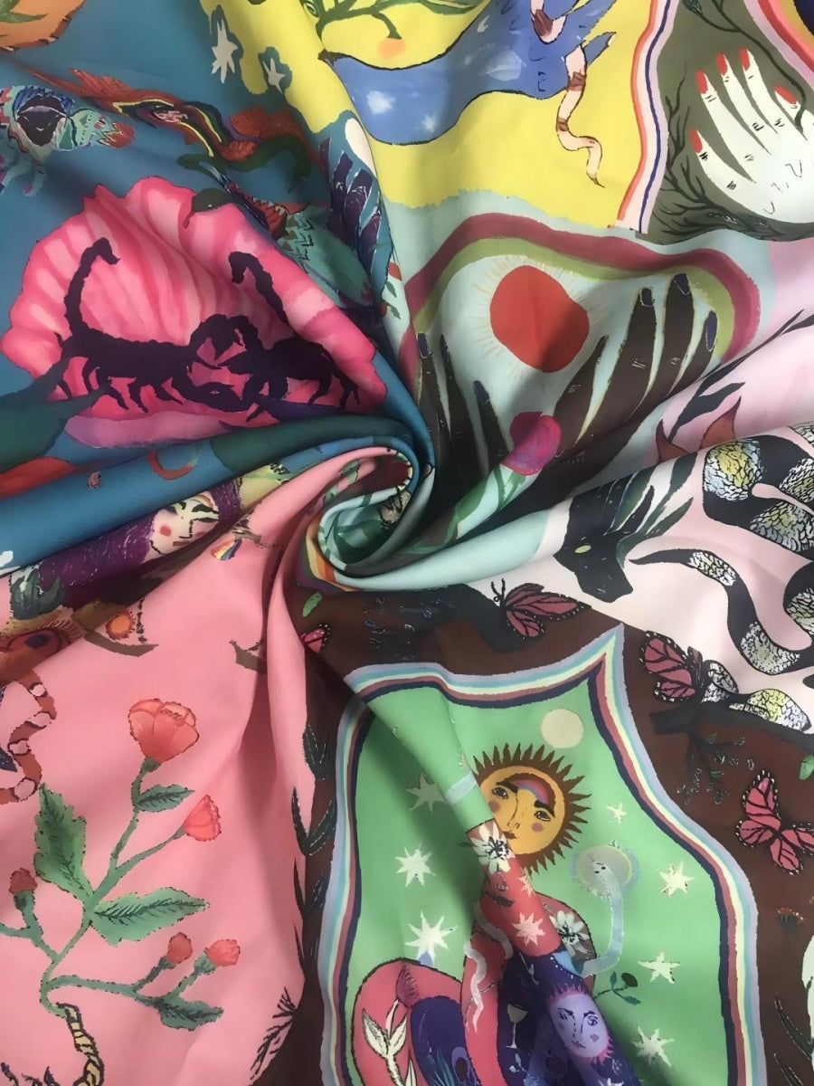 Painting Plants And Flowers Crew Neck Waist Lace Up Pleated Long Sleeve Mini&Short Dresses