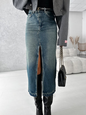 High Waist Slit Washing Slim Fit Hip Mid-length Cowboy Skirts