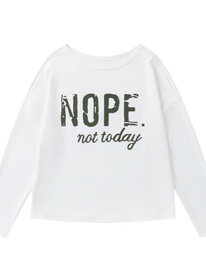 Off-the-shoulder Letter Print Pocket Casual Long-sleeved Shirt Sweatshirts&Hoodies 2-piece Sets