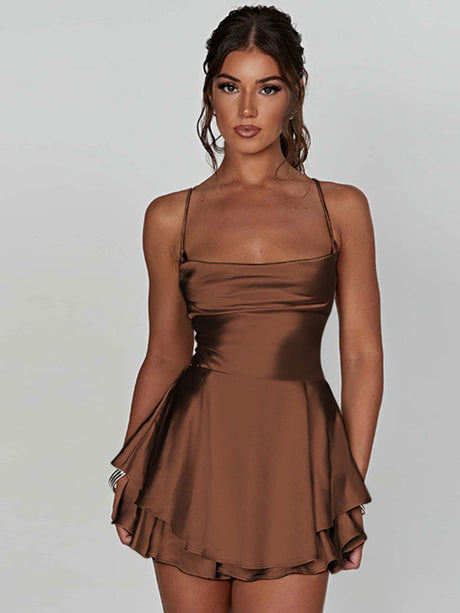 Camisoles Swing Collar Backless Drawstring Mini&Short Dresses