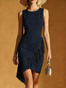 Crew Neck Sleeveless Temperament Commuting Tassel Mini&Short Dresses