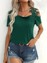 Applique Short Sleeve Splicing Chiffon Blouse