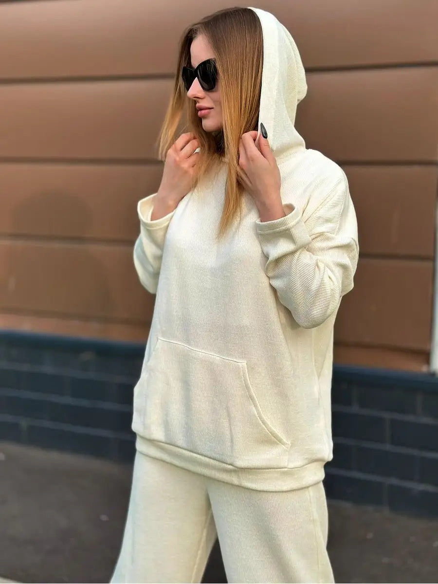 Liber Autumn women's hooded solid color sweatshirt long sleeve two-piece suit