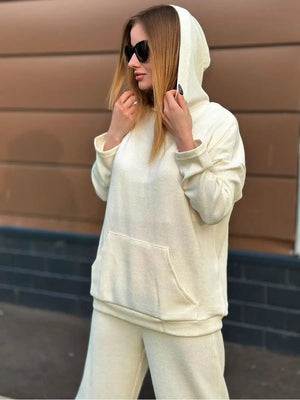 Liber Autumn women's hooded solid color sweatshirt long sleeve two-piece suit