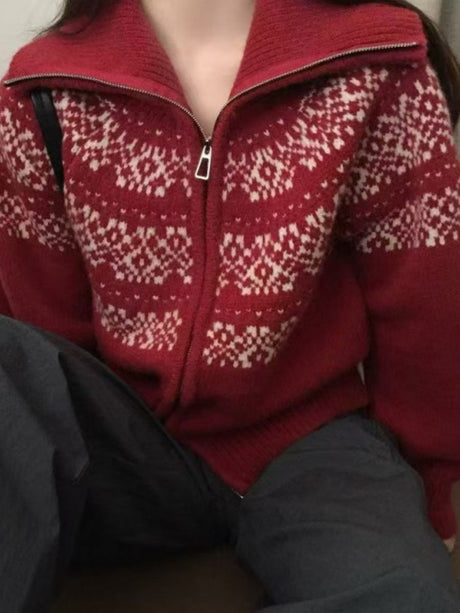 Fair Isle Jacquard Zipper Christmas Cardigans