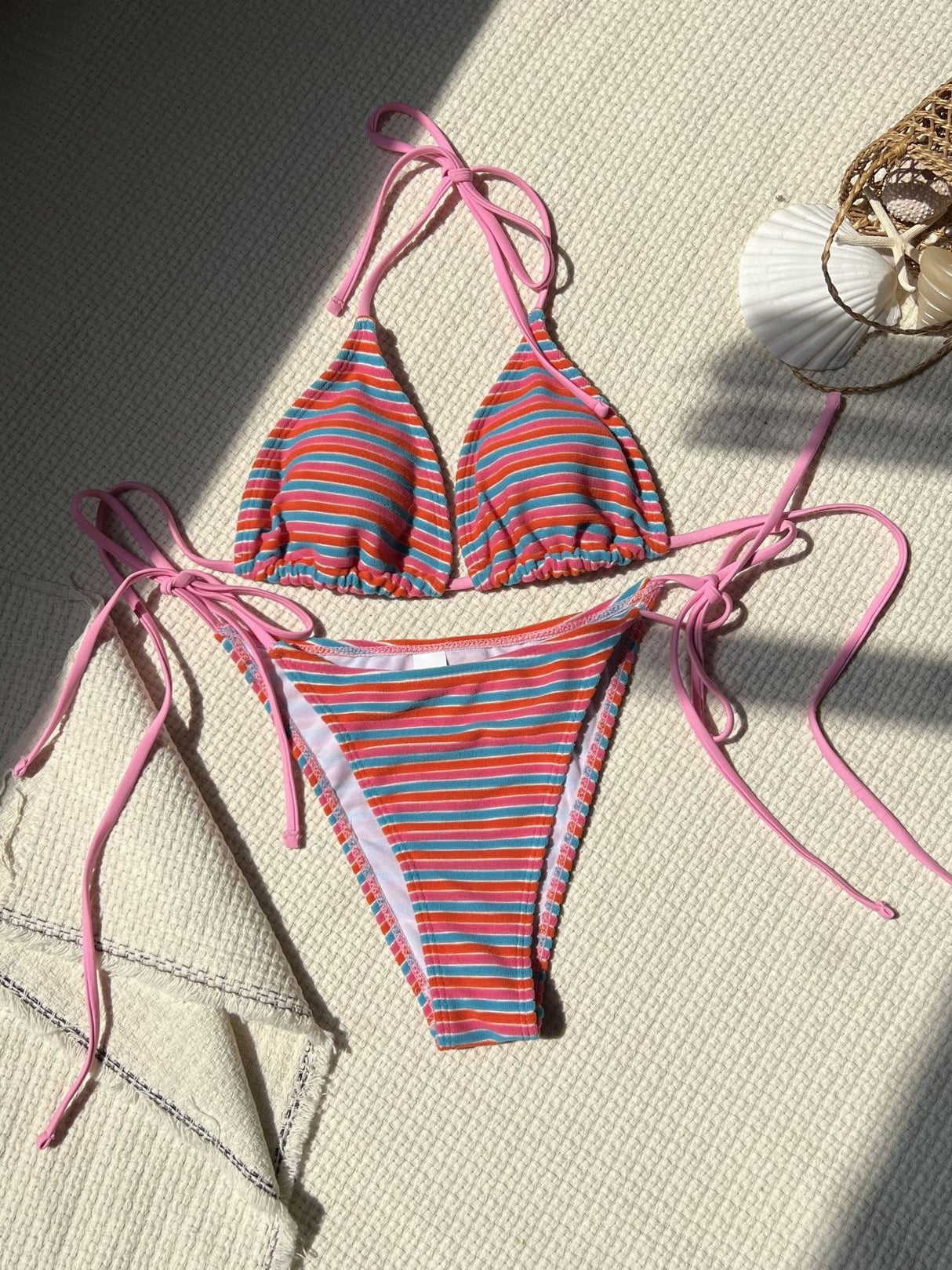 Striped Terry Cloth Sexy Two-piece Bikini