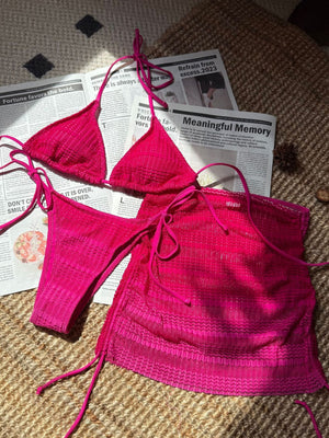 Gradient Mesh Color Blocking Bikini Beach Skirt Three-piece Set