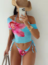 Finalized Floral Print Tie-up Bikini Three-piece Set