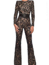 Lace-trimmed Bodycon Jumpsuit With Belt