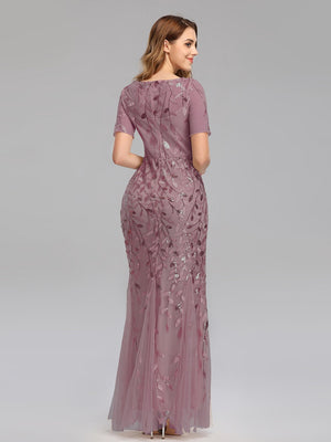 Embroidery Sequins Fishtail Spliced Mesh Formal Dress Maxi Dresses