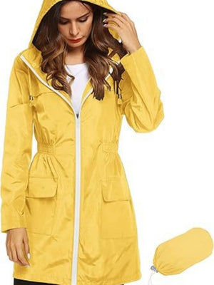Hooded Pocket Water Proof Light Drawstring Windproof Raincoat Outdoor Windbreaker
