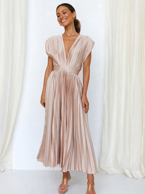 Solid Color V-neck Sleeveless Midi Dresses