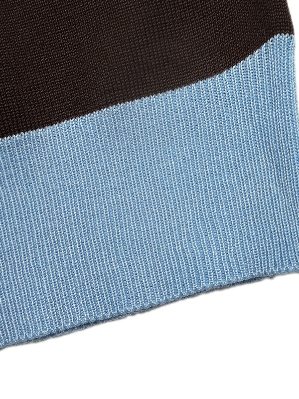 Preppy Style Striped Color-blocked Polo Collar Long-sleeved Fitted Sweater