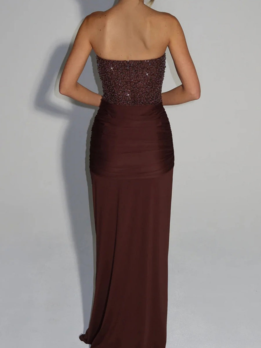 Sequins Tube Top Splicing Bandage Formal Dress Maxi Dresses