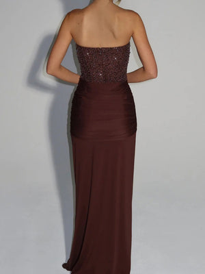 Sequins Tube Top Splicing Bandage Formal Dress Maxi Dresses