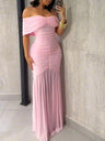 Off Shoulder Fishtail 3D Pleats Mesh Splicing Formal Dress Maxi Dresses