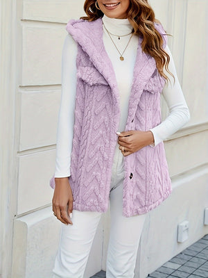 Three-dimensional Geometric Pattern Warm And Fashionable Plush Hooded Cardigan Mid-length Vest