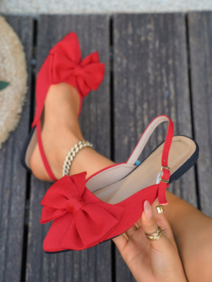 Bow-tie Open-back Flat Shoes