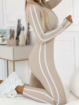 Body rayé à manches longues et demi-zip, coupe ajustée