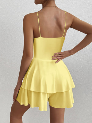 Simple Solid Color Short Dress With Pleats And Multi-layered Ruffles