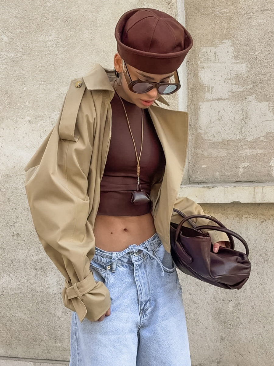 Liber Autumn Women's Pocket Solid Color Trench Coats