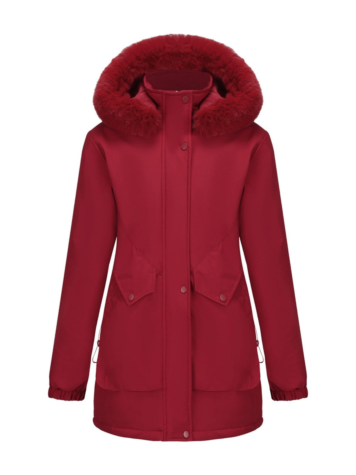 With Fur Collar Hooded For Warmth Drawstring Pocket Down Jacket