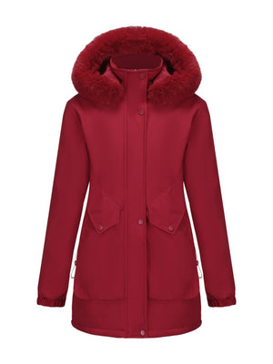 With Fur Collar Hooded For Warmth Drawstring Pocket Down Jacket