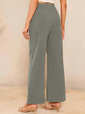 Basic Corduroy Double Buttons Stretch Leisure Straight-leg Trousers