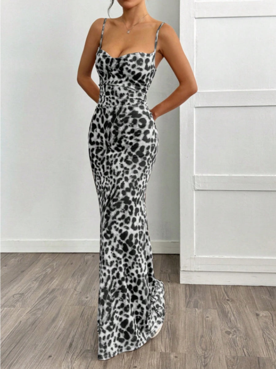 Leopard Slim Fit Sleeveless Maxi Dresses
