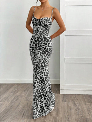 Leopard Slim Fit Sleeveless Maxi Dresses