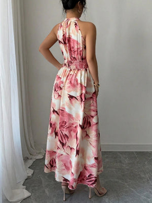 Printed Halter Sleeveless Vacation And Leisure Maxi Dresses