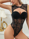 Lace Trim Splicing Mesh Perspective Bodysuits