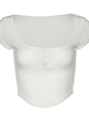 White U-neck Solid Color Sexy Cropped Slim-fit T-shirt