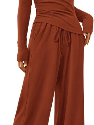 Liber Autumn Women's Lace up Solid Color 2-piece Sets