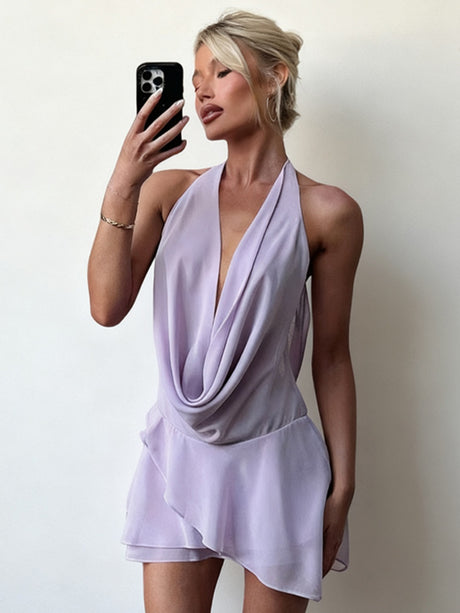 Swing Collar Chiffon Halter Reunion Mini&Short Dresses