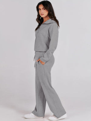Liber Autumn Women's Zipper Solid Color 2-piece Sets