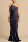 Zippered Single Shoulder Satin Maxi Dresses