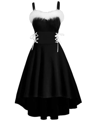 Christmas Parties Bunny Girl Fur Collar Off-shoulder Bow Slip Dress