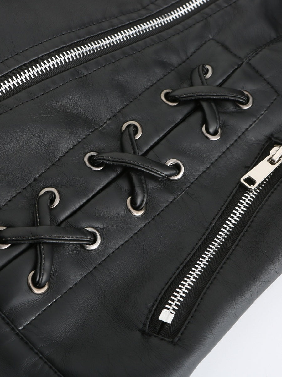 Weaving Bandage Leisure Leather Jacket