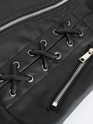 Weaving Bandage Leisure Leather Jacket