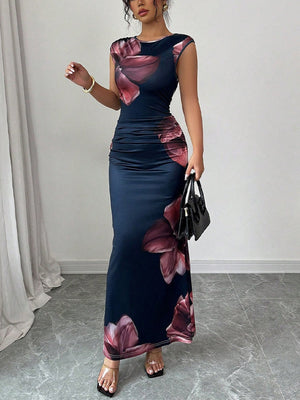 Floral Printed Sleeveless Hip Maxi Dresses