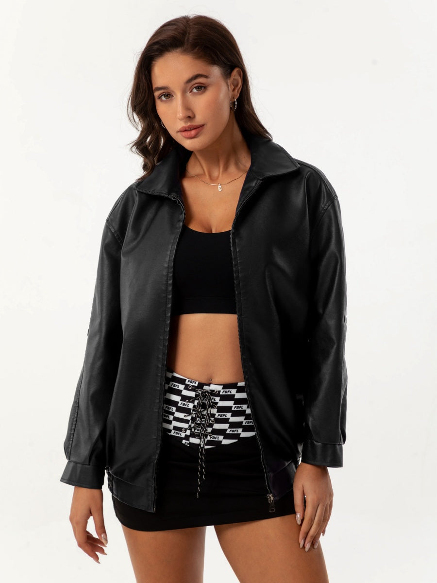 Street Cool Loose Pocket Leather Jacket