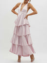Ruffled Splicing Satin V-neck Tank Top Maxi Dresses