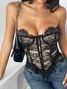 Lace Trim Splicing Buttons Strapless Bra