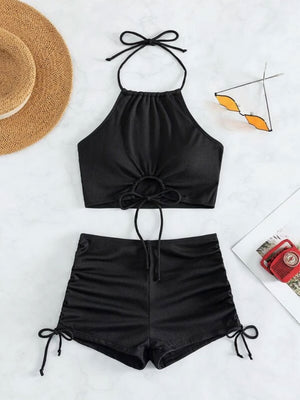 High-waisted Halter Strap Two-piece Flat-angle Sporty Beach Bikini