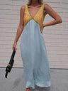 V-neck Sleeveless Color-blocked Maxi Dress