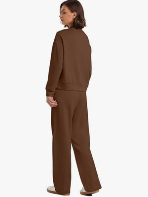 Sports Casual Suit Long-sleeved Pullover Sweatshirt Wide-leg Pants 2-piece Sets