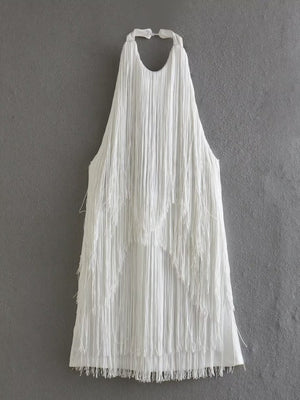 Halter Sleeveless Tassel Mini&Short Dresses