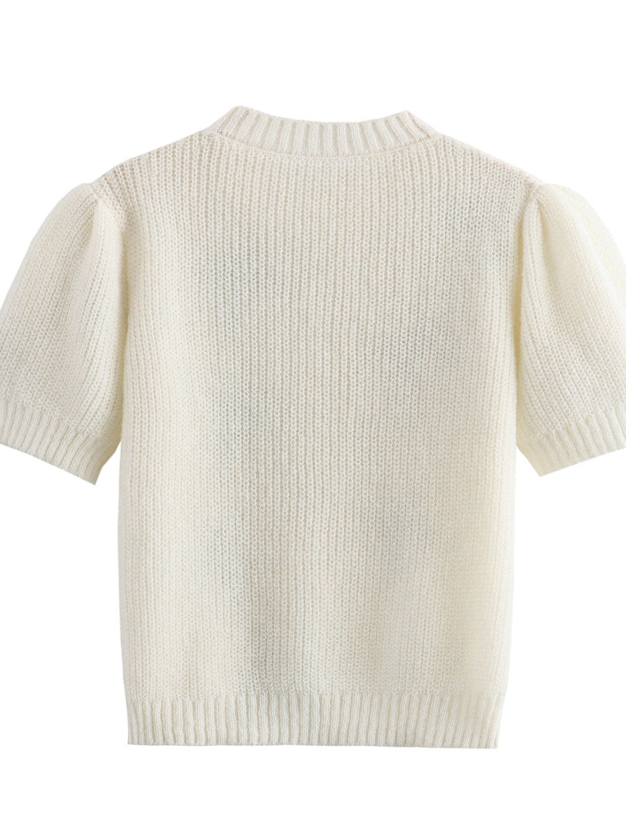 Lace up 3D Bow Short sleeve Knitting Sweaters